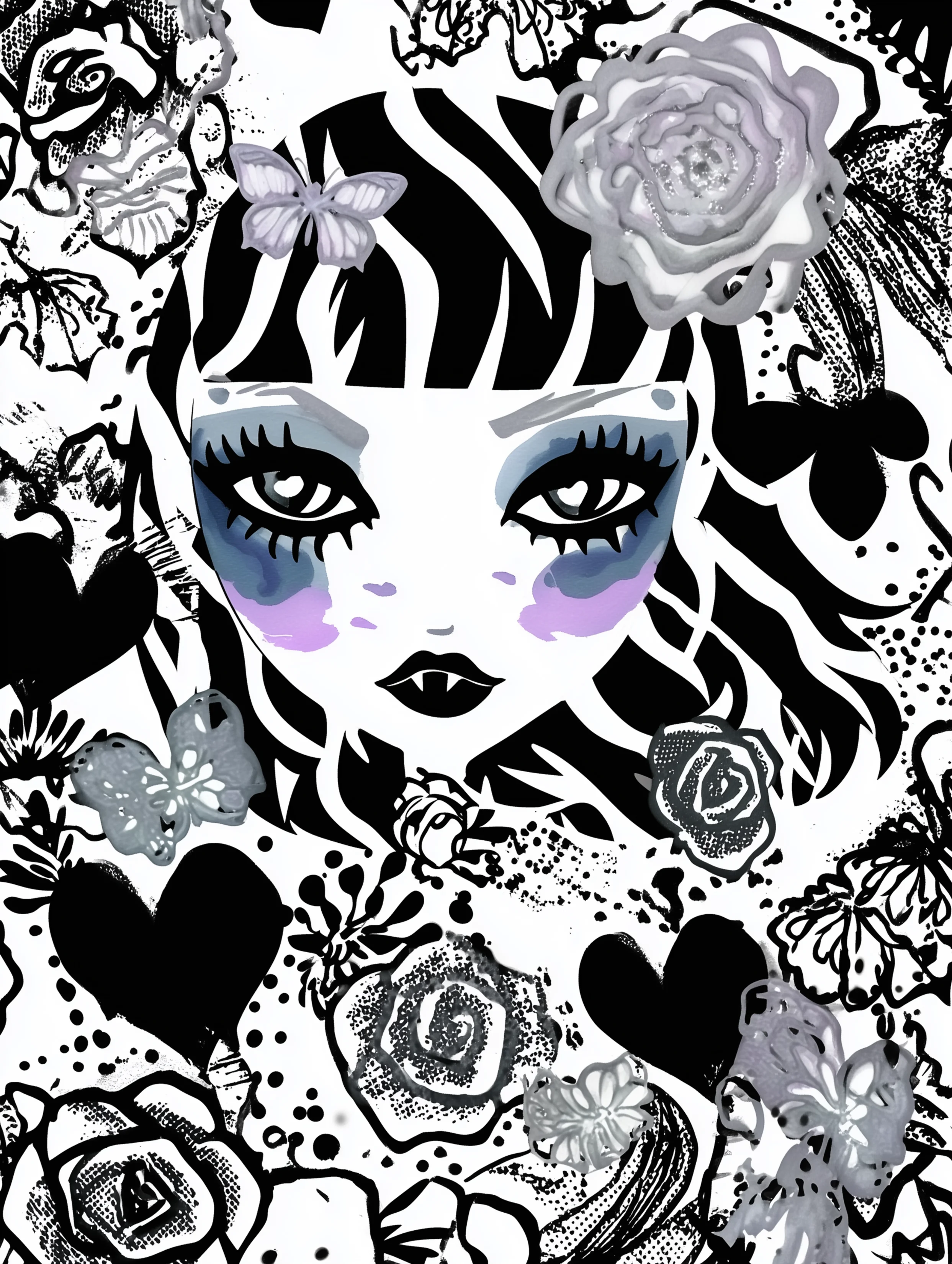 Free printable vampire coloring page for adults featuring a vampire with hearts and roses